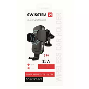 Swissten W2-AV5 Air Vent Turētājs Gaisa Restei Ar 15W  Wireless Uzlādi + Micro USB Vads 1.2m Melns