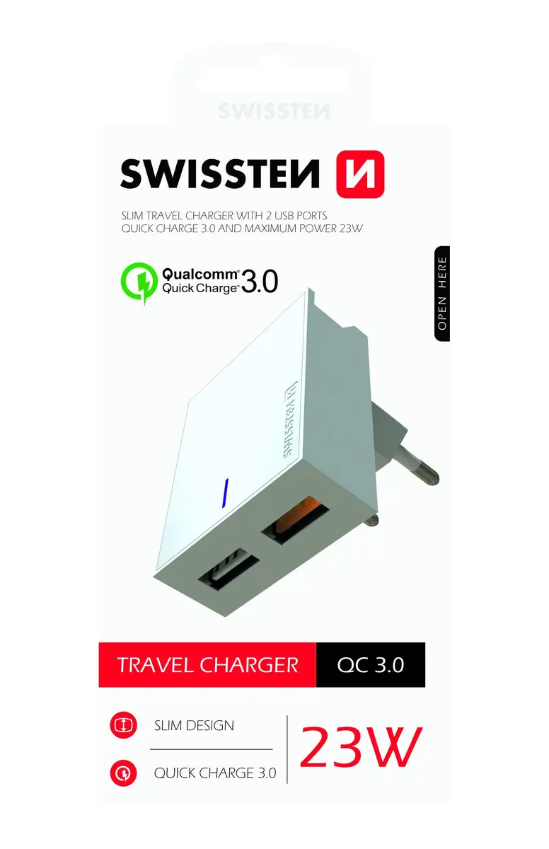 SWISSTEN Premium sienas lādētājs SW-DET-23W-QC30-WH, 23W