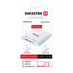 Туристическое зарядное устройство SWISSTEN SW-TCH-87W-PD30-QC30-W — 87 Вт, PD 3.0, QC 3.0 для смартфонов и ноутбуков