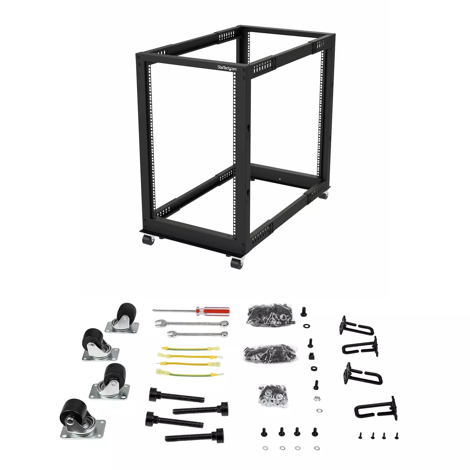 4-Post 18U Server Rack Cabinet, Lockable 19 Data Rack Cabinet for Computer  / AV / IT Equipment, Office / Home Network Rack with Casters & Adjustable