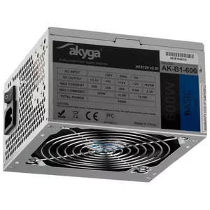 Barošanas bloks Akyga AK-B1-600 600 W, ATX 2.31, 20+4 pin, ventilators 120 mm, pelēks