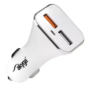 Car USB Fast Charger Akyga AK-CH-08 — 18W, 12–24V input, 12V/3A output, white