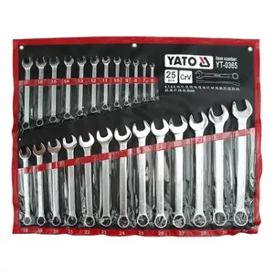 Combination wrench set YATO YT-0365, 25 pcs, sizes 6–32 mm, Cr-V steel, 15° offset, satin chrome finish, with carrying case