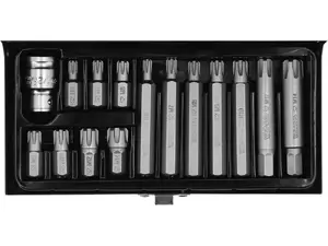 Uzgaļu komplekts YATO YT-0419 — 14 gab., Ribe un seškantveida uzgaļi, 9,5 mm metriskie, 1/2" (25,4 mm) kāta izmērs