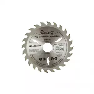Circular Saw Blade GEKO G00105 — Wood Cutting, 125 mm diameter, 22 mm bore, 24 teeth