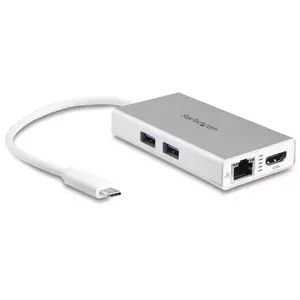USB-C Multiport Adapter StarTech DKT30CHPDW — Travel Dock with 4K HDMI, GbE, 2× USB-A 3.0, 60W PD, Portable Mini Dock (Silver/White)