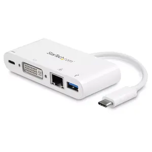USB-C Multiport Adapter StarTech DKT30CDVPD – USB-C to DVI-D, Gigabit Ethernet, USB-A, 60W PD, White