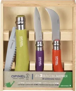 Gardening tools set Opinel Coloured Gardener Box — 3 tools (hand trowel, transplanter, cultivator)