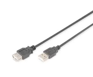 USB 2.0 extension cable DIGITUS AK-300202-018-S, USB A male to USB A female, 1.8 m, 0.48 Gbit/s, black