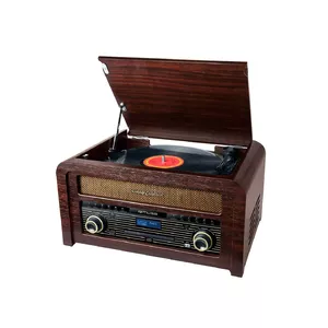 Muse MT-115 DAB Semi-Automatic Direct Drive Audio Turntable with DAB+, FM Radio, MP3 Playback, and 20W RMS Output in Black and Wood