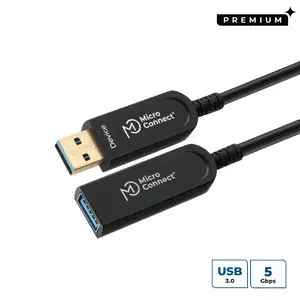 MicroConnect USB3.0AAF20AOP USB Kabelis USB 3.2 Gen 1 20 m USB A uz USB A melns zeltīti kontakti