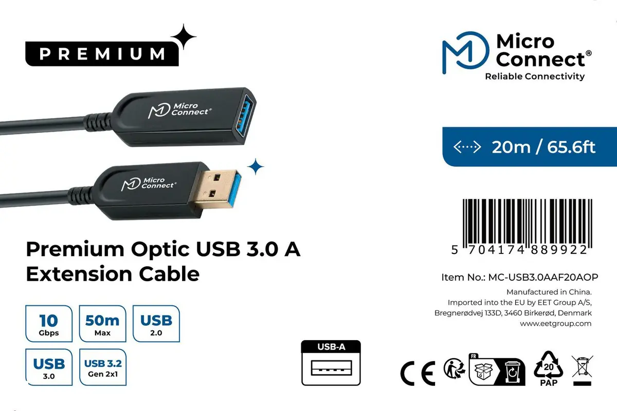 MicroConnect USB3.0AAF20AOP USB Kabelis 20 m USB A uz USB A Photo 3