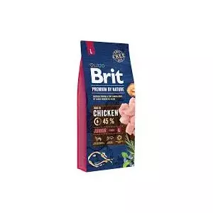 Сухой корм для собак Brit Premium by Nature Junior L 15 кг — курица, для крупных пород, белок 28%, жир 16%