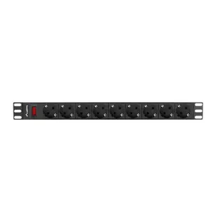 Barošanas sadalītājs LANBERG PDU-09F-0300-BK — 9x Type F kontaktligzdas, 3 m kabelis, alumīnija korpuss, 10 A