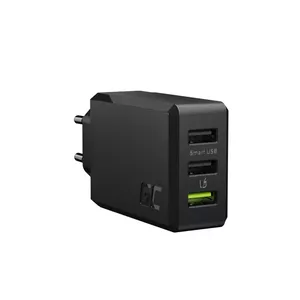 Сетевое зарядное устройство Green Cell CHARGC03 (для помещений) — 30 Вт USB PD, Quick Charge 3.0, 3× USB (2×2,4 А, 1×1,5 А), 100–240 В, чёрное