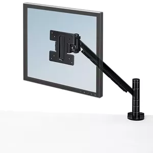 Monitor arm Fellowes Smart Suites — single-screen, clamp/grommet, up to 9 kg, VESA 75x75–100x100, tilt ±45°