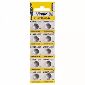 Alkaline Button Cell Batteries Vinnic BATG12.VNC10 — LR1142 / LR43 / 186, Pack of 10