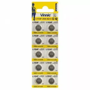Alkaline batteries Vinnic G13 — pack of 10, G13 (LR44/AG13) compatible button cells