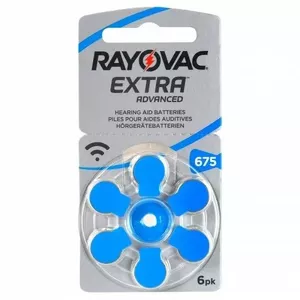 Hearing aid battery Rayovac Extra Advanced PR44 (Size 675) 1.45V — pack of 6
