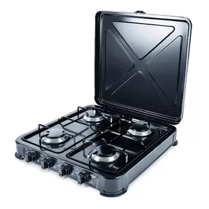 Gas hob PROMIS KG400B — 4-zone black countertop, Metaltek top, LPG, rotary controls
