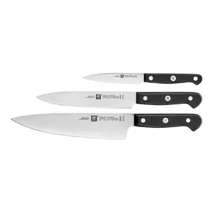 Набор ножей ZWILLING Gourmet 3 шт — кованые лезвия 10/16/20 см, чёрные пластиковые ручки, можно мыть в посудомойке