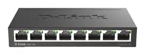 D-Link DGS-108 Nevadāms L2 Gigabit Ethernet komutators ar 8 RJ-45 portiem, 16 Gbit/s komutācijas jaudu un melnu metāla korpusu