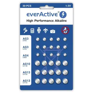 Alkaline batteries everActive AGMIX30BL 1.5V — pack of 30, button/coin cells