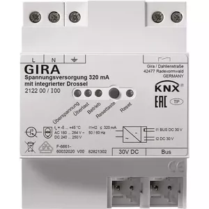 Barošanas bloks Gira KNX 320 mA ar drosseli REG 212200 KNX instalācijām