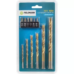 Набор сверл Fieldmann FDV 9004 — 6 шт., для стали, включает биты плоские и Phillips