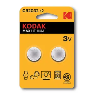 Single-use lithium battery Kodak CR2032, 3V, 210 mAh, 2 pcs, 20 mm × 3.2 mm