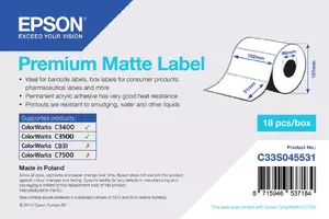 Epson Premium Matte Label C33S045531 Inkjet Die-cut Roll 102mm x 51mm Permanent Acrylic Adhesive 650 Labels