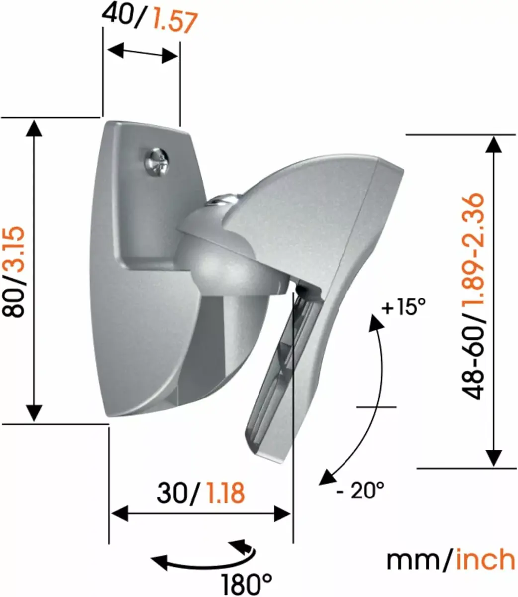 VOGEL'S VLB 500 B speaker wall mounting bracket set, swivel, pre-assembled, max. 5 kg, silver (2 brackets) (73201013) Photo 2