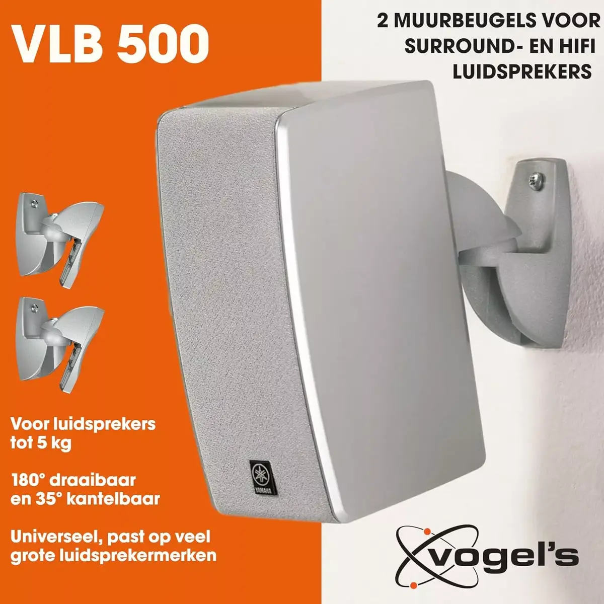 VOGEL'S VLB 500 B speaker wall mounting bracket set, swivel, pre-assembled, max. 5 kg, silver (2 brackets) (73201013) Photo 3