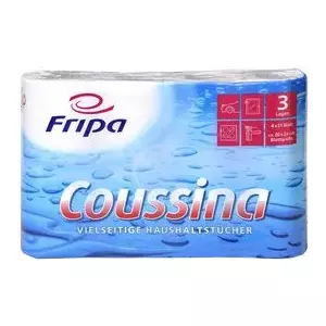 Fripa салфетки кухонные рулон Coussina, 3-слойные, белые, из 100% переработанной бумаги, прочные на разрыв, хорошо впитывают, размер листа: - 1 штука (3204002)