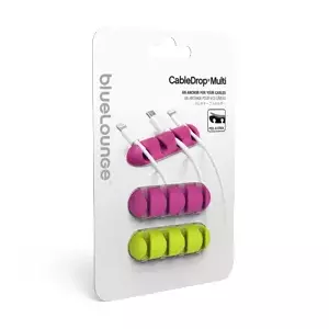 Kabeļu turētājs BlueLounge CableDrop Multi galdam, TPU, 65.5×20.3×10.7 mm, zaļš/rozā