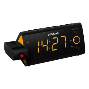 Clock Radio SENCOR SRC 330 OR — FM clock radio with 1.2" LED display, dual alarm, red 180° projection, indoor temperature, battery backup