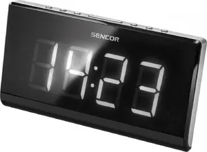 Clock radio SENCOR SRC 340 — FM clock radio with 1.8" white LED display, red 180° projection, dual alarm, 10 FM presets, battery back-up