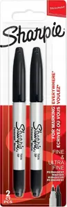Marker Sharpie Twin Tip Black, 2-pack — dual-tip permanent markers, black ink