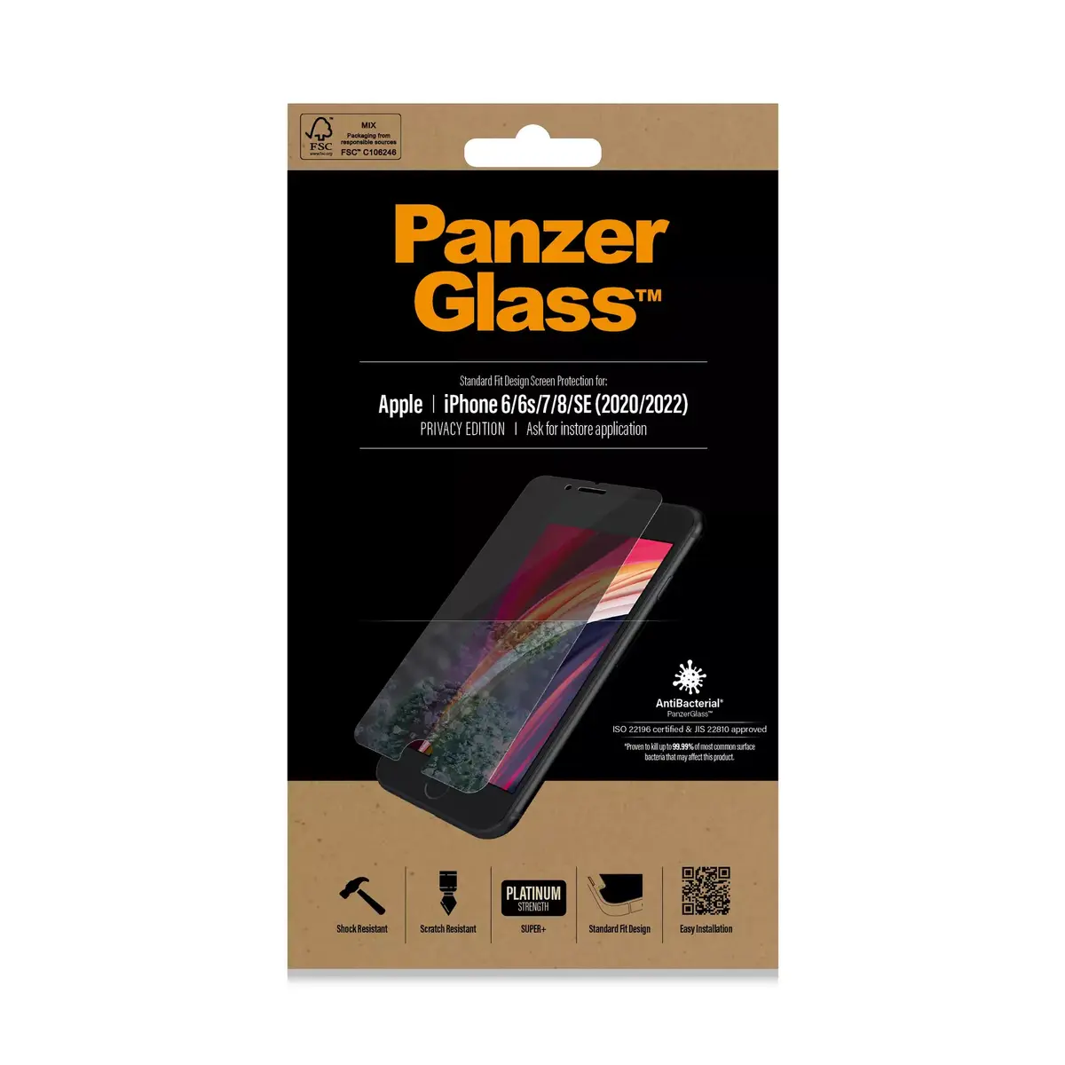 Privātuma ekrāna aizsargstikls PanzerGlass Apple iPhone SE 2020 8 7 6 6s Photo 2