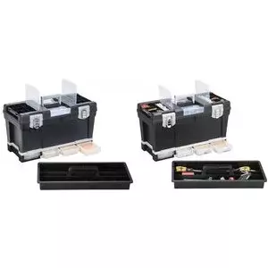 Storage box allit McPlus Depot S 23 — black polypropylene, compact stackable container