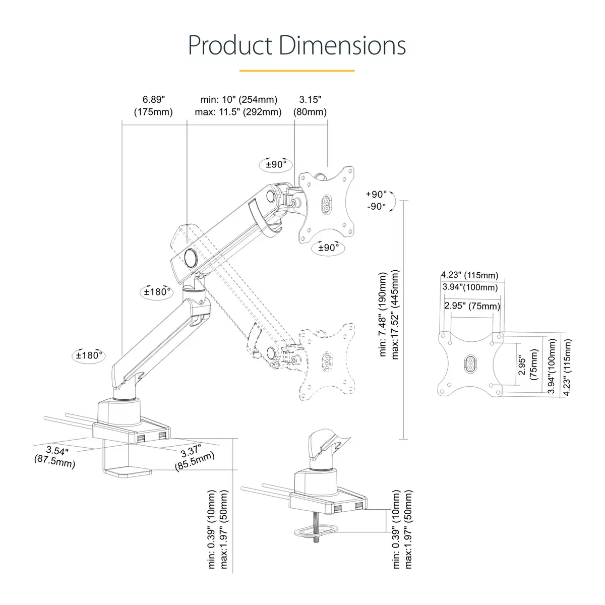 Desk Mount Monitor Arm StarTech.com ARMSLIM2USB3 Photo 15