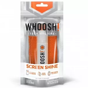 Ekrānu tīrīšanas sprejs whoosh! GO 100 ml ar mikrošķiedras drāniņu — priekš viedtālruņiem, planšetēm, klēpjdatoriem un brillēm