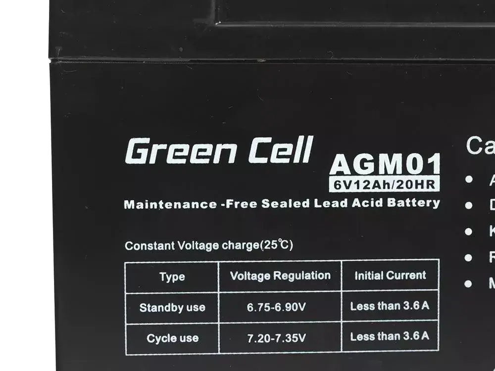 AGM аккумулятор Green Cell 6V 12Ah Photo 3