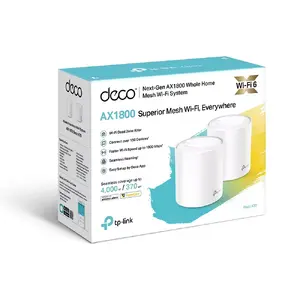 TP-LINK AX1800 Whole Home Mesh Wi-Fi 6 System Deco X20 (2-pack) 802.11ax, 1201+574 Mbit/s, 10/100/1000 Mbit/s, Ethernet LAN (RJ-45) ports 2, Mesh Support Yes, MU-MiMO Yes, Antenna type
