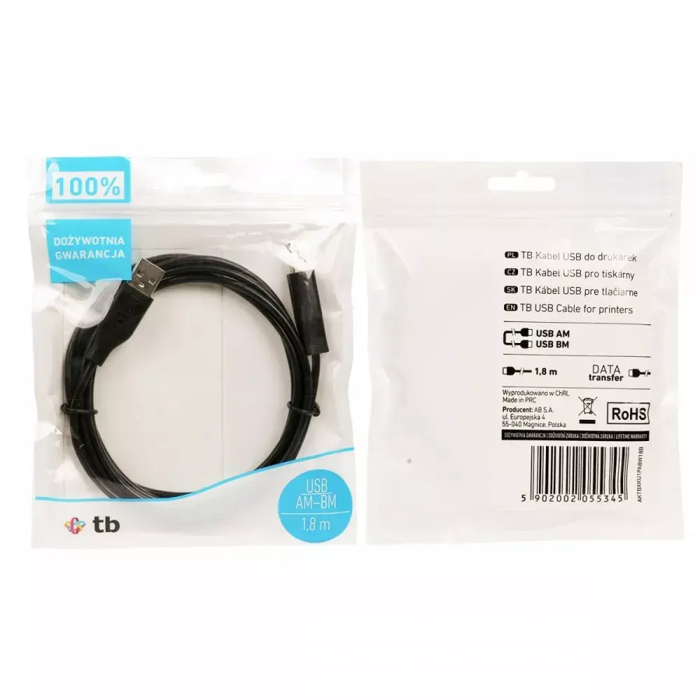 Кабель USB A-B TB AKTBXKU1PABW18B 1,8 м Photo 2
