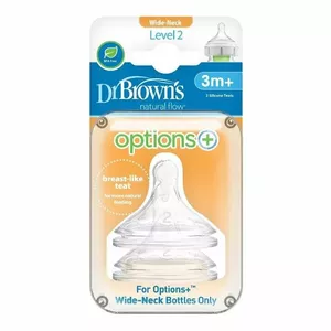 Соски для бутылочек DRBROWNS Options+ Art.WN2201-INTL с широким горлом, силикон, размер 3+ мес., 2 шт.