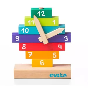 Wooden Learning Clock Cubika Art.LA-2 educational toy for teaching time, analog clock with movable hands