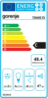 Iebūvējams tvaika nosūcējs Gorenje TH60E3X, alumīnija