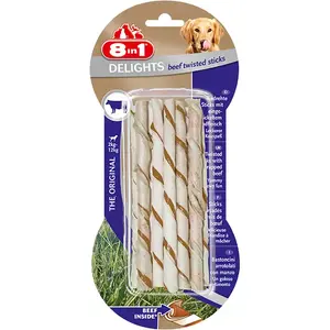 Gardums suņiem 8in1 Delights Beef Twisted Sticks — pieaugušajiem, liellopa garša