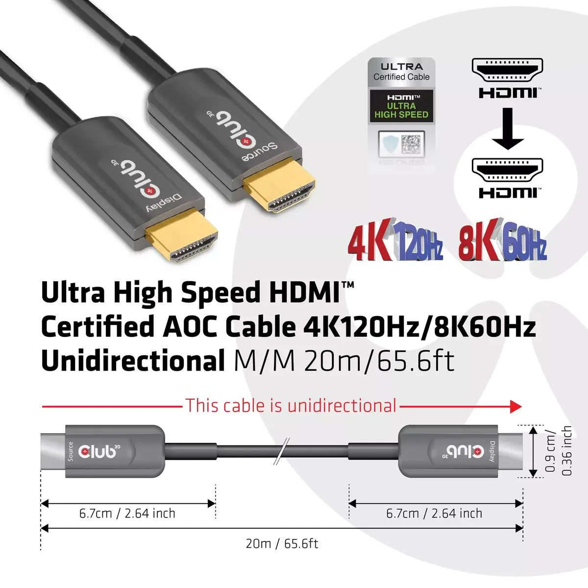 HDMI Кабель CLUB3D Ultra High Speed AOC 4K120Hz/8K60Hz Photo 4